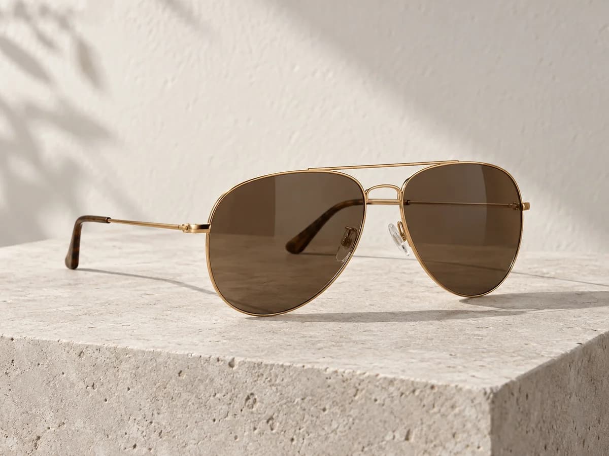 Óculos de sol aviador dourado com lentes marrons